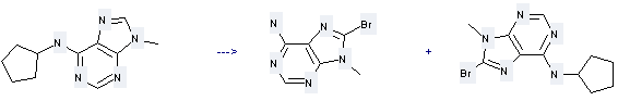 9H-Purin-6-amine,N-cyclopentyl-9-methyl- can be used to produce 8-bromo-9-methyl-9H-purin-6-ylamine at PH=7